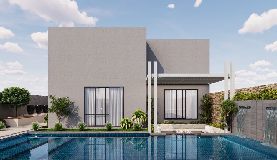 Villa R+1 construite par SenBTP à Dakar, vue extérieure façade